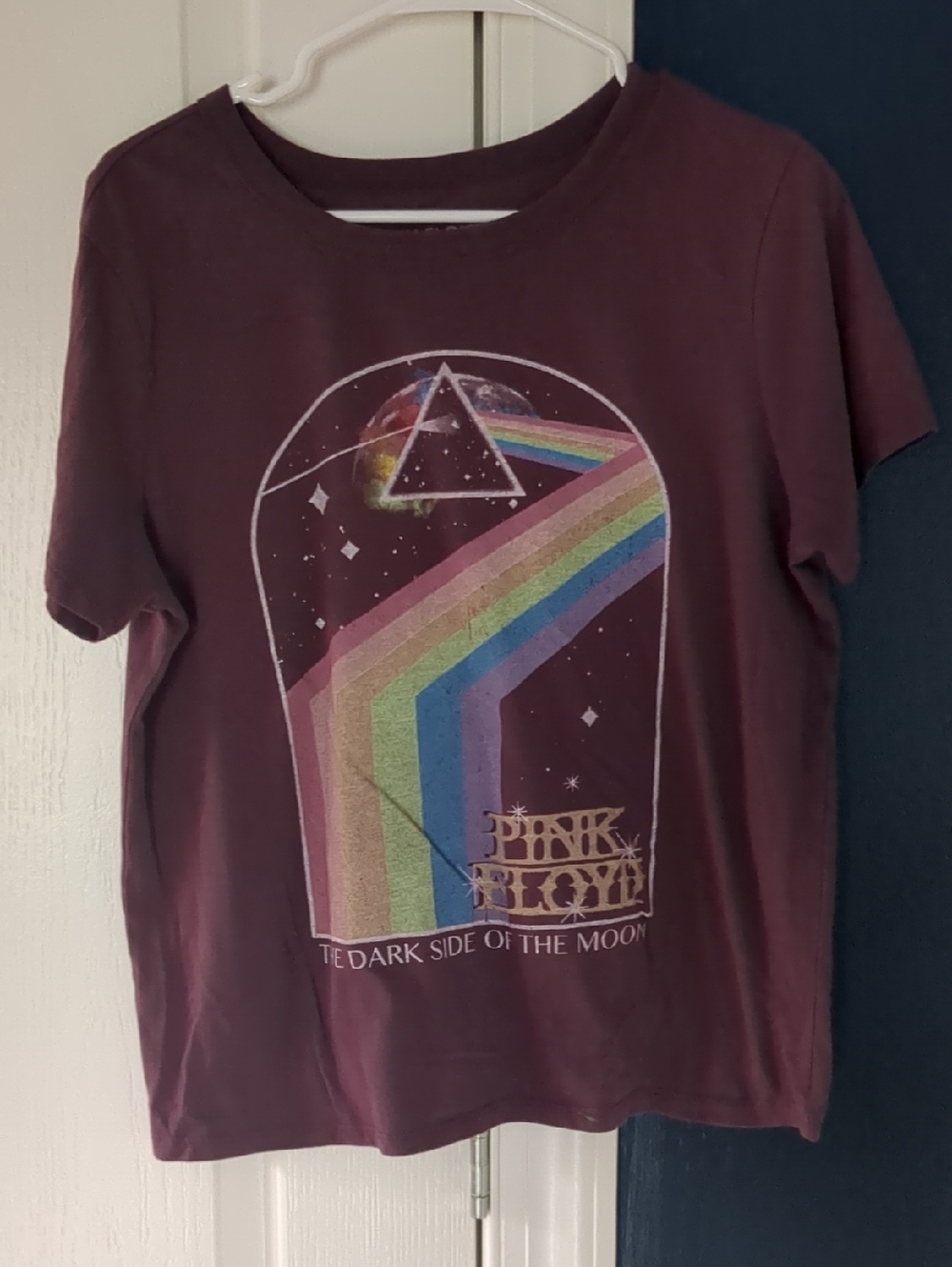 Pink Floyd Maroon Short Sleeve Tee with Rainbow Prism Graphic